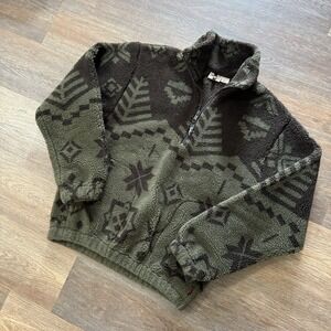 Woolrich Green and Black Zip Up Sweater